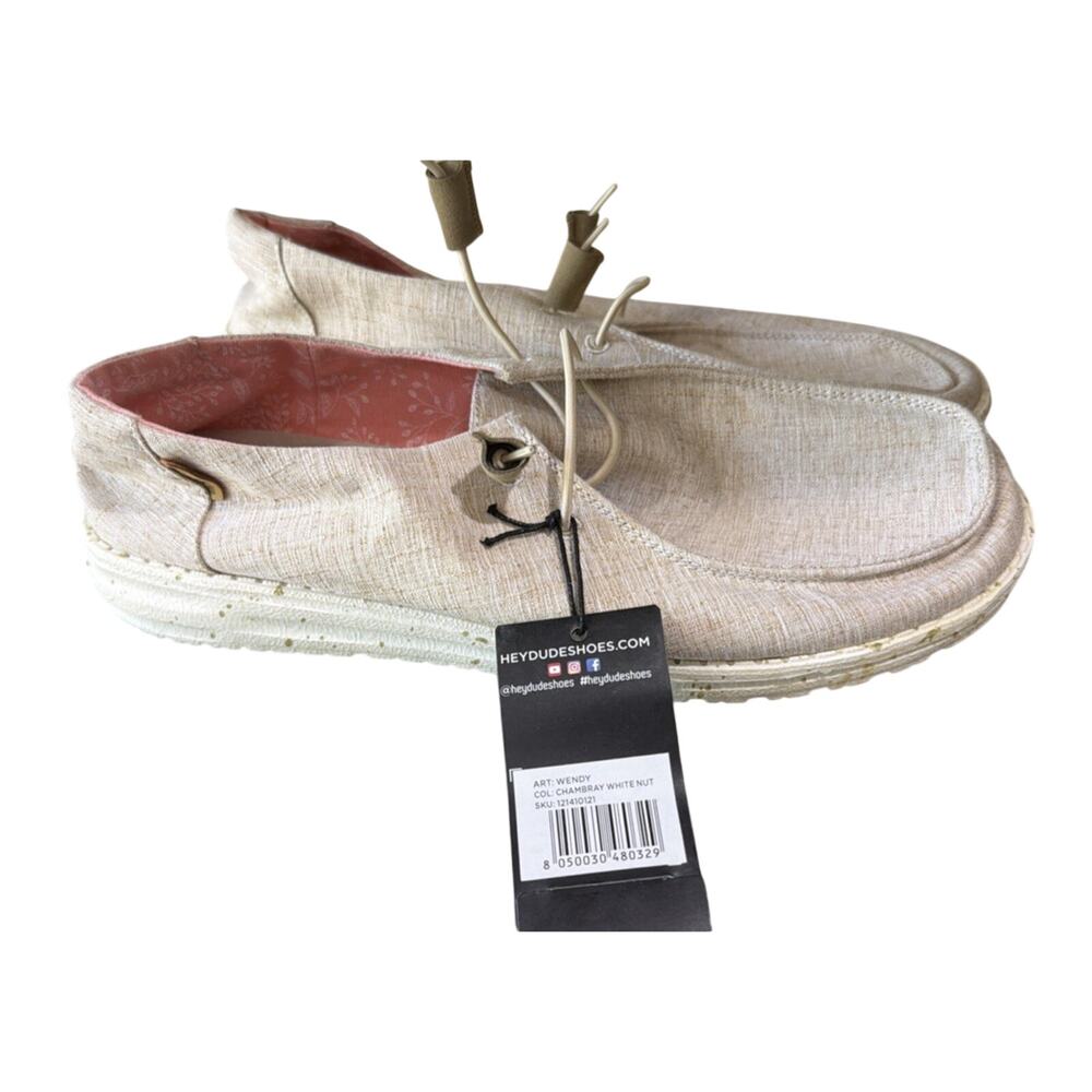 Hey Dude Wendy Chambray Slip On Shoes Sneakers White Nut NWT Womens Size 12